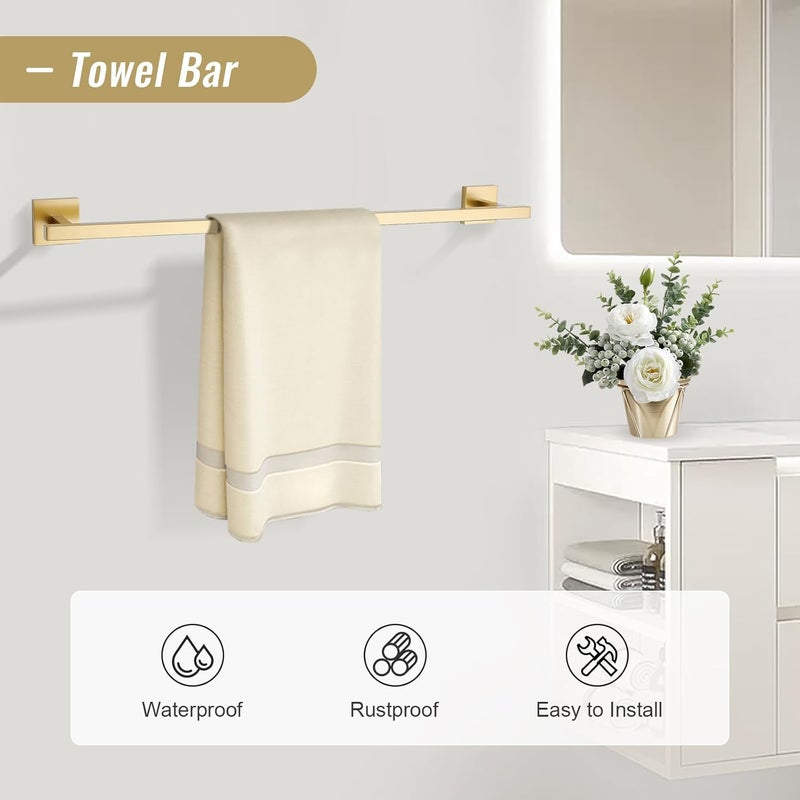 YACVCL Towel Bar Set 10-Piece Brushed Gold Bathroom Hardware Set, Gold Bathroom Accessories Set,23.6 Inch Towel Holder-Towel Racks Set for Bathroom Stainless Steel Wall Mounted - Image 2